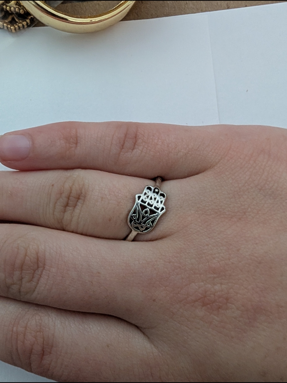 Sterling Silver Hamsa Hand Ring - Silver